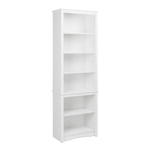 Prepac Sonoma Tall 6-Tier White Bookcase with Storage, Home Office Organzier