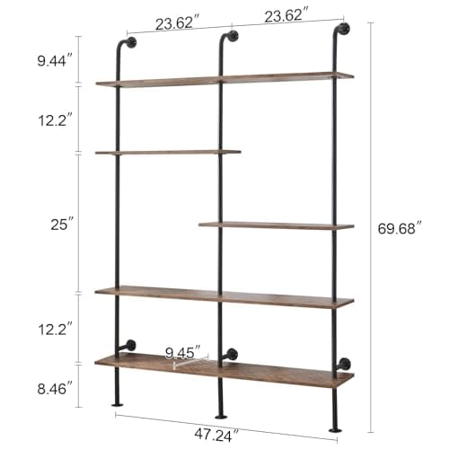 Industrial 5-Tier Wall Mount Ladder Bookshelf
