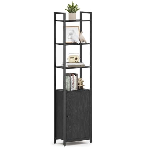 6-Tier Bookshelf with Door, Adjustable Shelves, Steel Frame