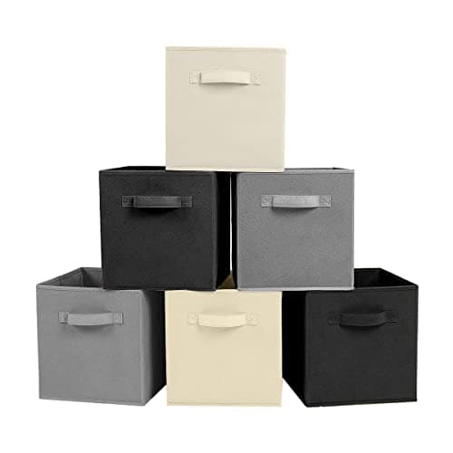 ShellKingdom Storage Bins, Fabric Cubes & Organizer Drawer, 6 Pack (Black+Beige+Grey)
