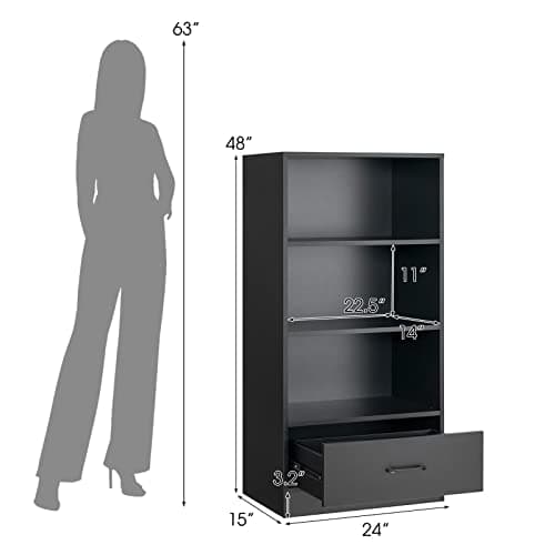 Tangkula 3 Tier Bookcase with Drawer, Modern Display Storage Organizer