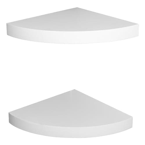 AHDECOR White Durable Floating Corner Shelves, Set of 2 for Organizing Décor