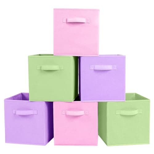 ShellKingdom Storage Bins, Fabric Cubes & Organizer Drawer, 6 Pack (Black+Beige+Grey)