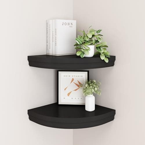 WELLAND Modern Corner Shelves, Black, for Bedroom & Office Décor