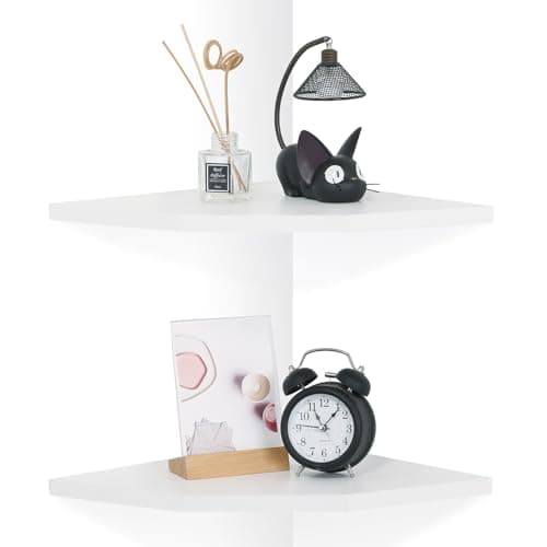 Rustic Wood Corner Wall Shelves Set, Carbonized Diamond 10 Inch Cable Ready
