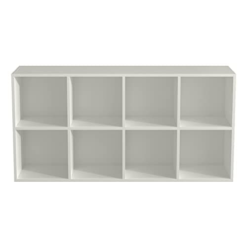 8-Cube Wooden Bookshelf - 4-Tier Open Storage Shelf for Home and Office, Fits TVs up to 55 Inches, Warm White