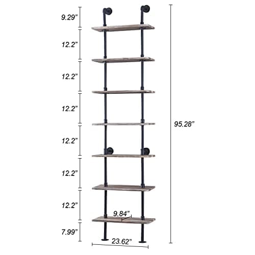 7-Tier Industrial Pipe Bookshelf for Home Office and Living Room