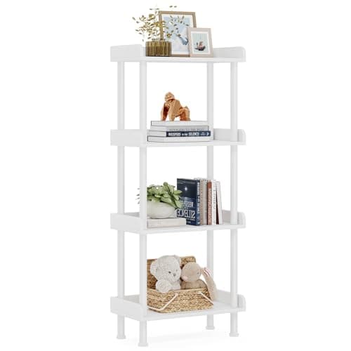 Small 3-Tier Wood Bookcase with Metal Edge Protection - White Industrial Bookshelf for Living Room Bedroom Home Office