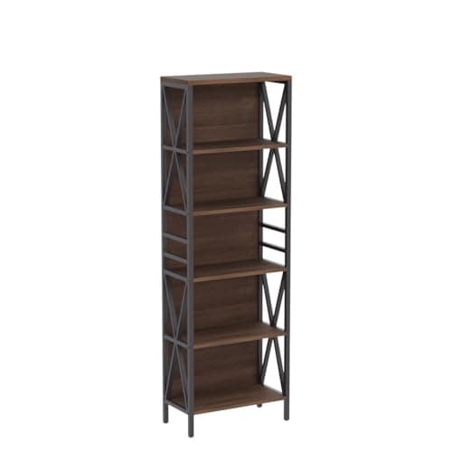 Tall 6-Tier Rustic Wood Metal Bookshelf for Home Office, Living Room, Bedroom