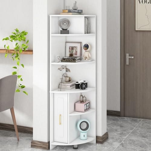 6-Tier Corner Bookcase with Drawer and Shelves