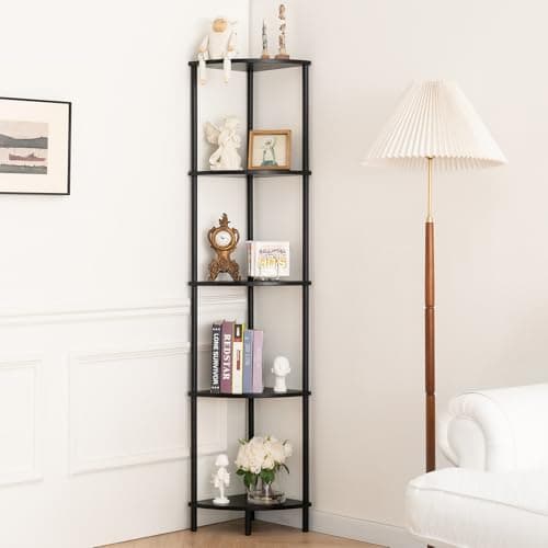 5-Tier Tall Black Corner Shelf for Bedroom and Office