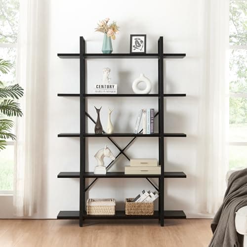 5 Tier Industrial Bookshelf for Bedroom, Living Room, Office - 70 Tall Rustic Storage Rack
