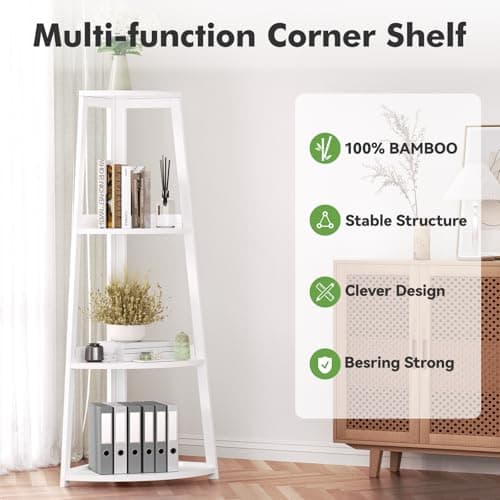 4-Tier Bamboo Corner Shelf - 47 Ladder Bookshelf for Bathroom, Bedroom, and Living Room