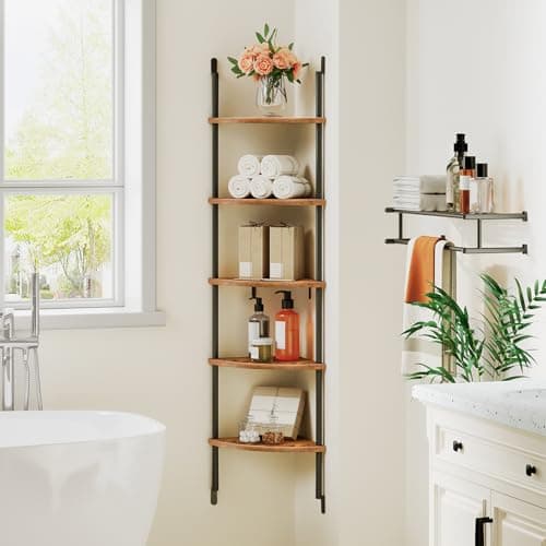 Corner Shelf Wall Mounted for Living Room, Kitchen, Study - Rustic Brown and Black