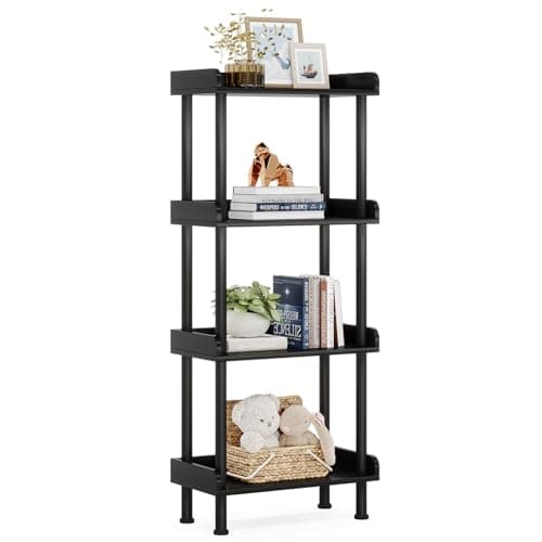 Small 3-Tier Wood Bookcase with Metal Edge Protection - White Industrial Bookshelf for Living Room Bedroom Home Office