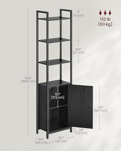 6-Tier Bookshelf with Door, Adjustable Shelves, Steel Frame
