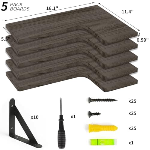 Fixwal Weathered Gray Corner Floating Shelves Set of 5 for Bathroom, Kitchen, and More