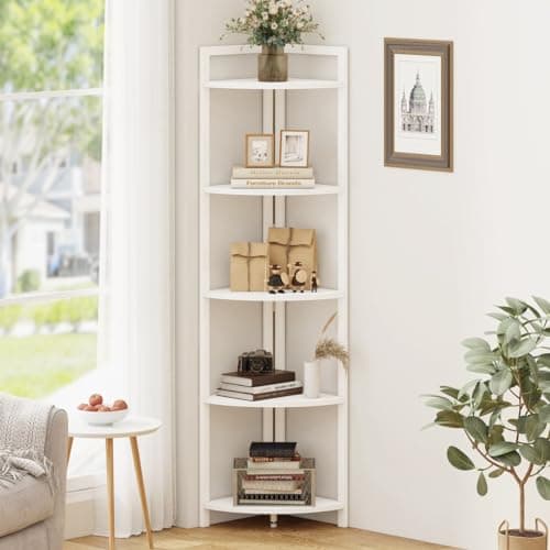 FATORRI Walnut Brown Rustic Tall 5-Tier Industrial Corner Bookshelf
