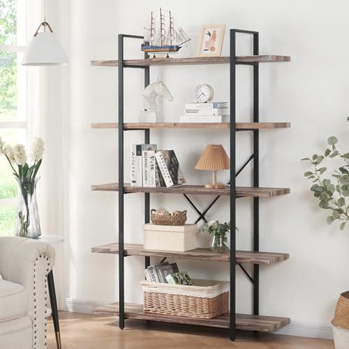 5-Tier Industrial Bookshelf for Home or Office, 70 Tall Rustic Storage Rack