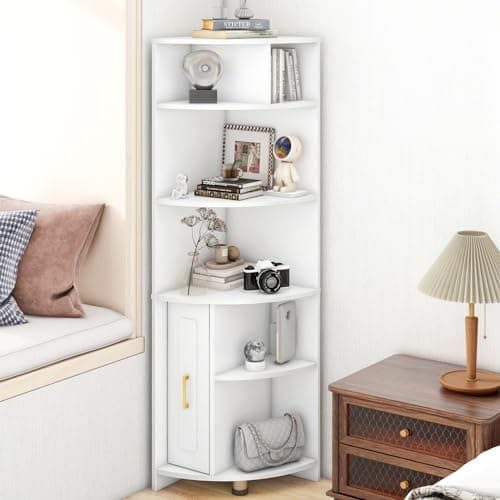6-Tier Corner Bookcase with Drawer and Shelves