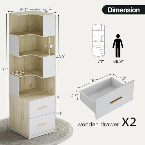 71" Tall L-Shaped Wood Bookcase with Baffle, DIY Modern Office & Living Room Rack