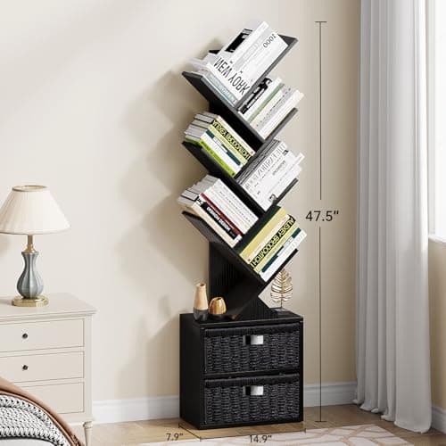 6 Tier Tree Bookshelf with Storage Drawer