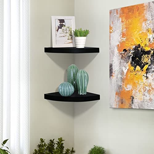 AHDECOR White Durable Floating Corner Shelves, Set of 2 for Organizing Décor