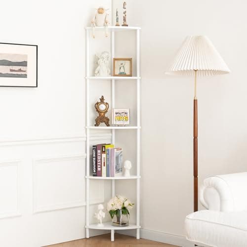 5-Tier Tall Black Corner Shelf for Bedroom and Office