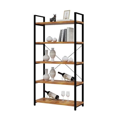 Modern Tall Bookshelf with Large Storage - 5 Tier Bookcase for Bedroom, Living Room, and Office - Black Shelf for Books and Plants.