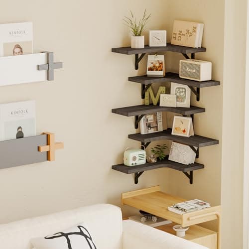Fixwal Weathered Gray Corner Floating Shelves Set of 5 for Bathroom, Kitchen, and More