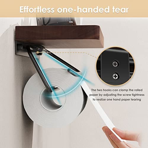 NiHome Toilet Paper Holder with Shelf Farmhouse Rustic Wall Mount Rustproof Adjustable Easy Tear Walnut