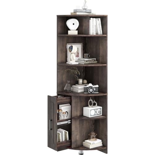 6-Tier Corner Bookcase with Drawer and Shelves