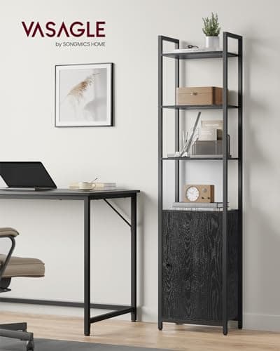 6-Tier Bookshelf with Door, Adjustable Shelves, Steel Frame