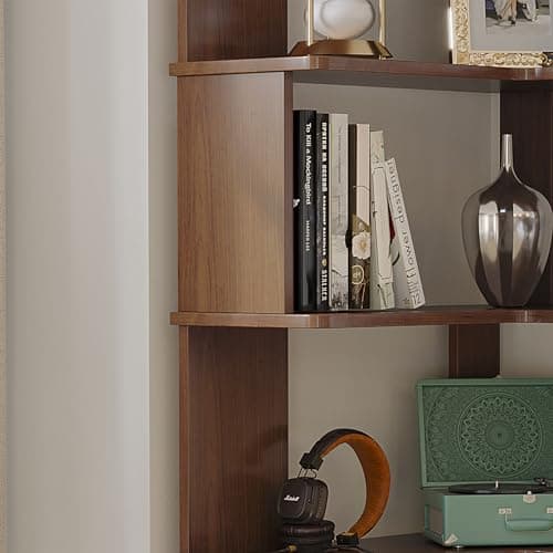 Wooden Brown Corner Cube Bookshelf, Multi-Layer Display for Small Spaces