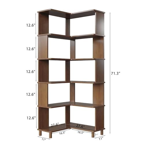 Wooden Brown Corner Cube Bookshelf, Multi-Layer Display for Small Spaces