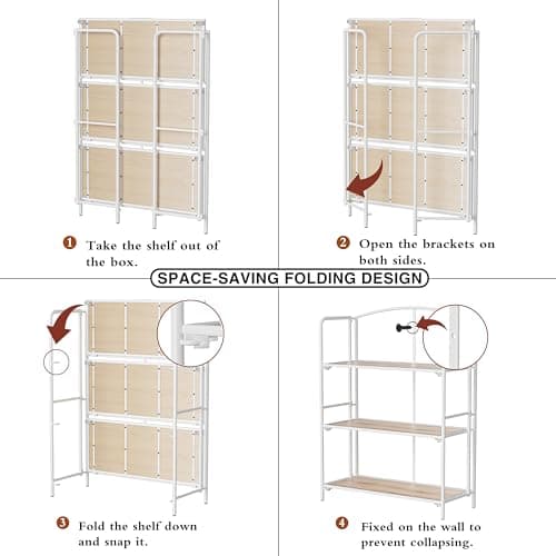 Folding 3 Tier White Metal Bookshelf for Office Storage