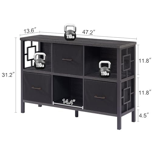 Industrial Cube Storage Organizer with Foldable Bins, Metal Frame Bookshelf for Living Room and Office, Grey