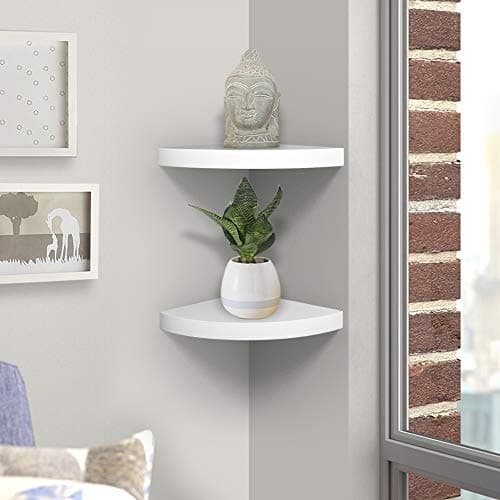 AHDECOR White Durable Floating Corner Shelves, Set of 2 for Organizing Décor