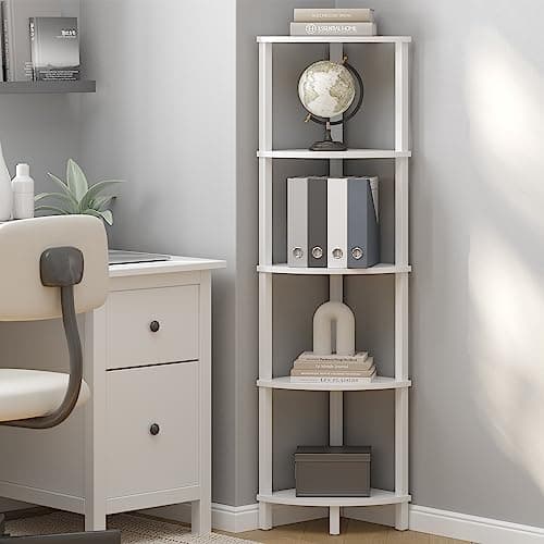 5-Tier Industrial Corner Shelf for Home - White