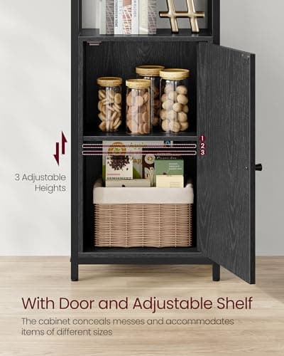 6-Tier Bookshelf with Door, Adjustable Shelves, Steel Frame