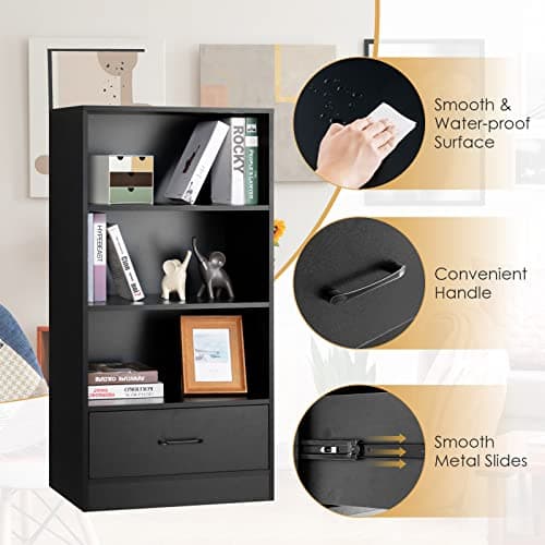 Tangkula 3 Tier Bookcase with Drawer, Modern Display Storage Organizer
