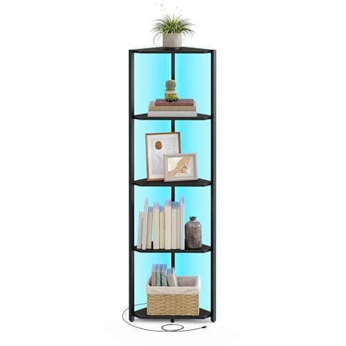 VASAGLE 5-Tier Corner Shelf with LED Lights, Rustic Brown