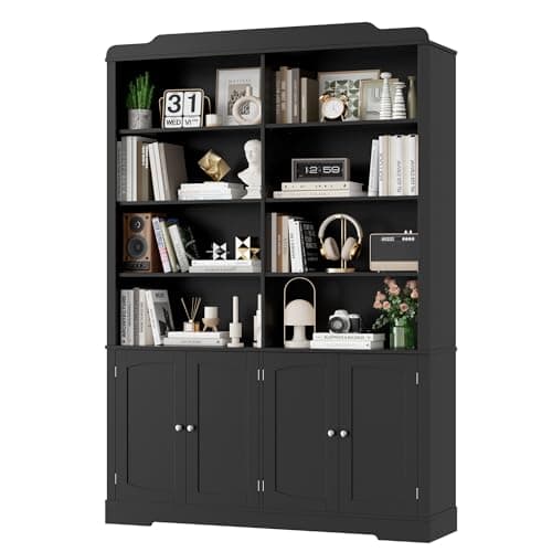 73.1" Tall Black Bookcase with Doors and Adjustable Shelves for Living Room and Home Office