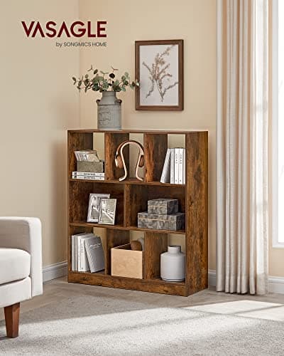 VASAGLE Multi-Use Bookcase, 11x35.4x39.4 Inches, 8 Open Shelves, Rustic Brown, ULicensed