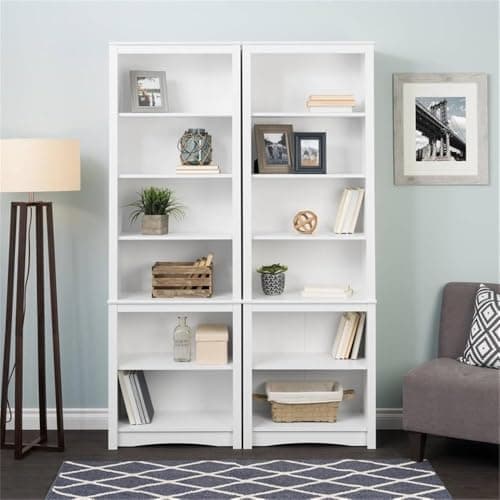 Prepac Sonoma Tall 6-Tier White Bookcase with Storage, Home Office Organzier