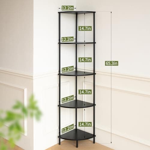 5-Tier Tall Black Corner Shelf for Bedroom and Office