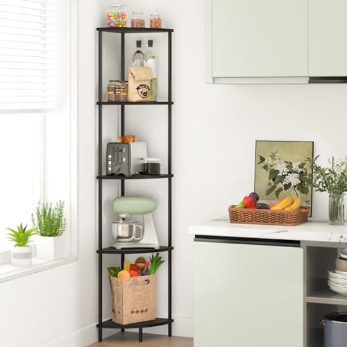 5-Tier Tall Black Corner Shelf for Bedroom and Office