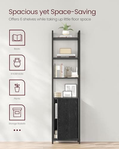 6-Tier Bookshelf with Door, Adjustable Shelves, Steel Frame