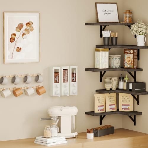 Fixwal Weathered Gray Corner Floating Shelves Set of 5 for Bathroom, Kitchen, and More