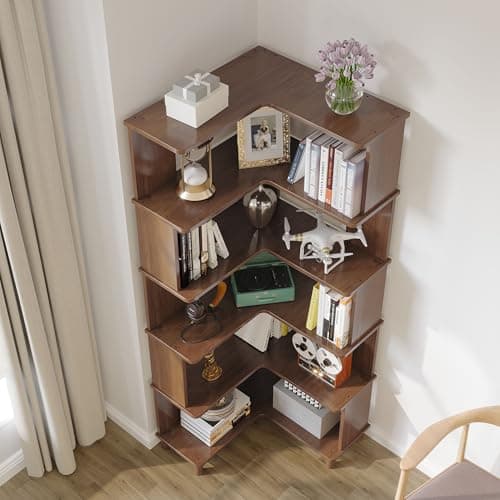 Wooden Brown Corner Cube Bookshelf, Multi-Layer Display for Small Spaces